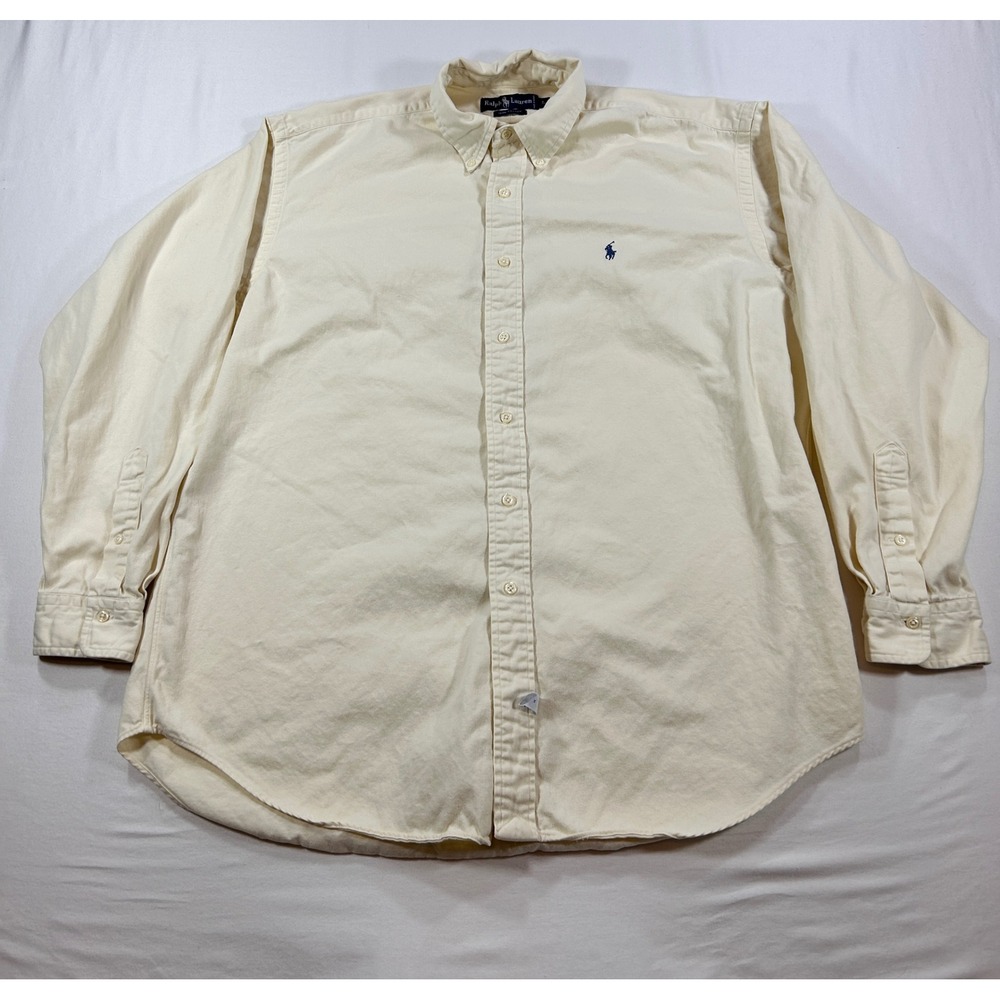 Ralph Lauren Mens Large Cream 100% Cotton Twill Long Sleeve Button Down Shirt